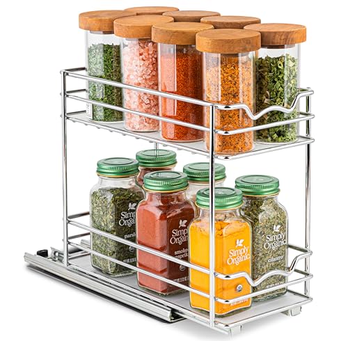 Pull Out Spice Rack for Cabinet, Spice Organizer 4-1/2"W x10-3/8"D x8-7/8"H - size: 4.5 Inch - Double