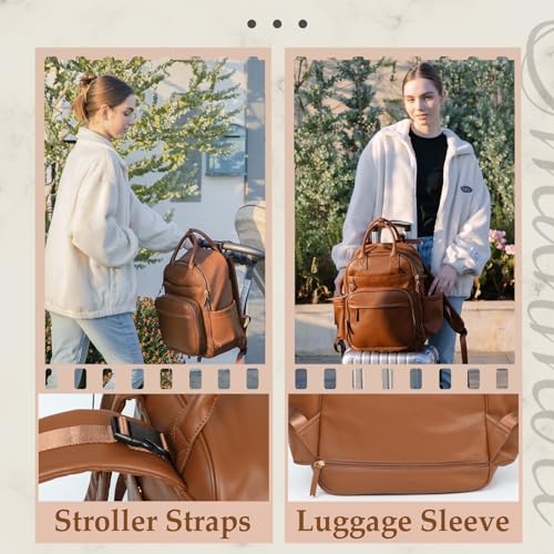 Omanmoli Diaper Bag Backpack Leather Baby Bag Large Travel Diaper Backpack - color: Congac