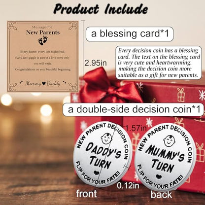 Lovely Double-Sided New Parents Funny Decision Coin with Blessing Card - color: Stylec-silver