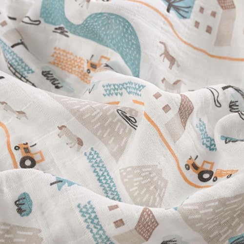 Muslin Swaddle Blankets for Newborn, Cotton Receiving Blanket - color: Light Blue Farm Country