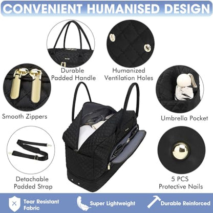 Large Travel Duffle Bags for Women: 35L Weekender Bag with Shoe Compartment - color: Black 01