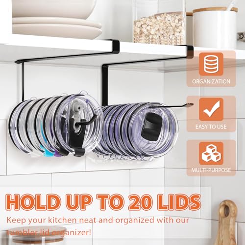 2 Pack Tumbler Lid Organizer, Versatile Storage Holds 20 Lids, Round&Flat - color: Black, size: 2 Pack(Round&Flat)