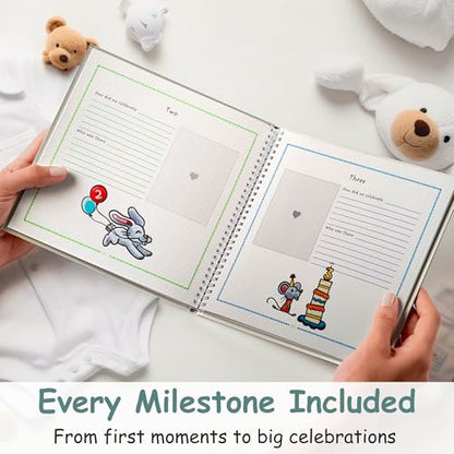First Five Years Baby Book - Gender-Neutral Design, 77 Fill-In Pages, Hard Cover & Protective Box