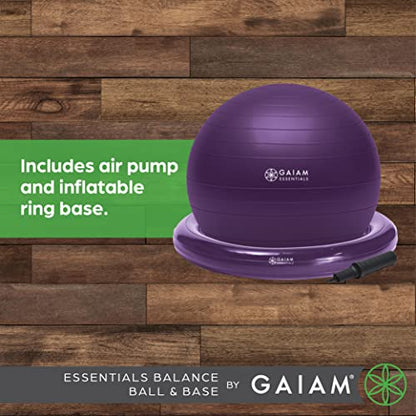 Gaiam Essentials Balance Ball & Base Kit, Yoga Ball Chair, Exercise Ball with Inflatable Ring Base for Home or Office Desk, Includes Air Pump - color: Grey