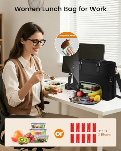 LOVEVOOK Lunch Tote Bag for Women, Work Laptop Bag with Lunch Compartment - color: Black-Lunch, size: 17.3 Inch