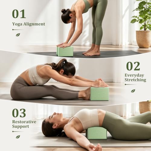 Yoga Blocks 2 Pack with Supportive Non-Slip Foam for Yoga Pilate Stretching - color: Mint Green-Leaf Pattern