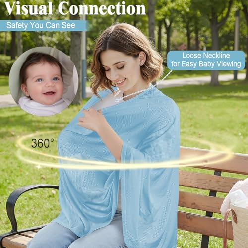 Basumee Nursing Cover for Breastfeeding Breathable Mesh 360 Full Privacy - color: Dusty Blue, size: 1 Pack