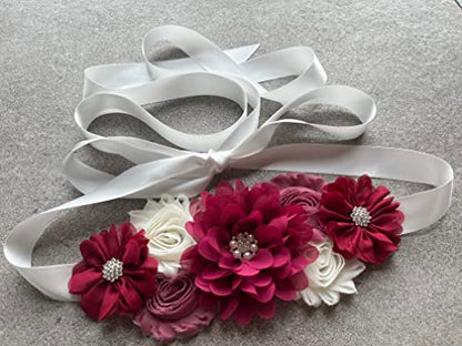 Wedding flowers sash belt Pregnancy sash maternity sashes - color: Burgundy