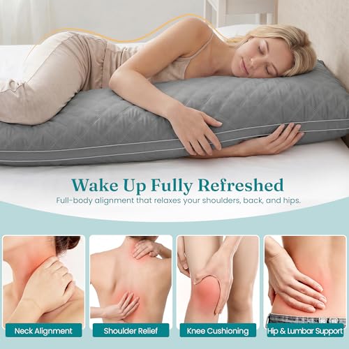 Oubonun Full Body Pillow for Side Sleeper, Adjustable Firm Long Bed Pillow - color: Gray-gray Side