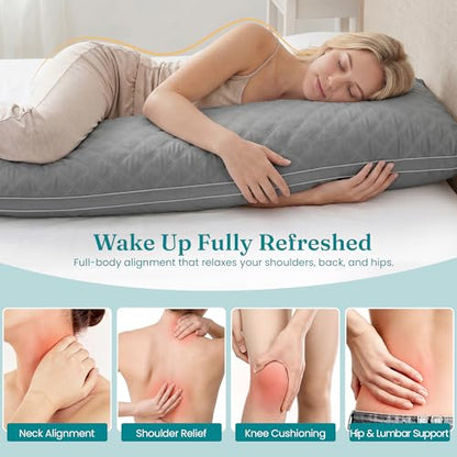 Oubonun Full Body Pillow for Side Sleeper, Adjustable Firm Long Bed Pillow - color: Gray-gray Side