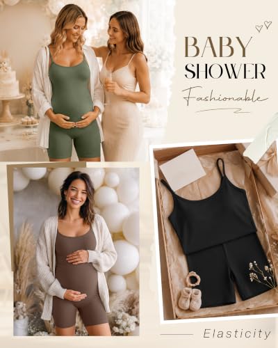 3 Pack Women's Maternity Jumpsuit Shorts - color: Army Green, Khaki, Black, size: Medium