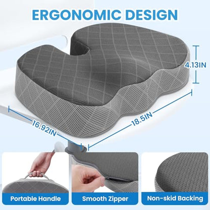TushGuard Memory Foam Office Chair Seat Cushion - Dark&Light Grey, XX-Large - color: Dark&light Grey, size: XX-Large