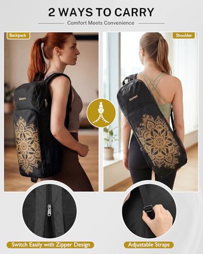 Gonex Yoga Mat Bag Convertible Backpack Blocks Carrier with Wet Pocket - color: Black