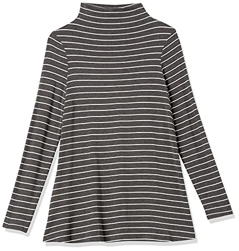 Amazon Essentials Women's Jersey Long-Sleeve Mock Neck Swing Tunic Top, Relaxed Fit Pullover - color: Charcoal Heather White Stripe, size: X-Large
