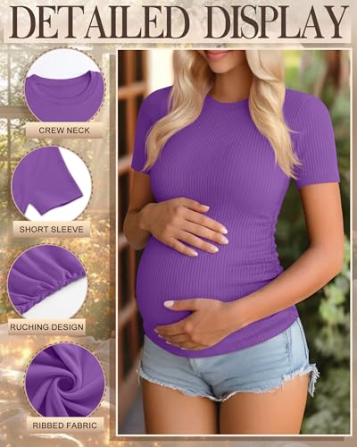 Ficerd 3 Pack Women's Short Sleeve Maternity Shirts - color: Haze Blue, Coffee, Purple, size: XX-Large