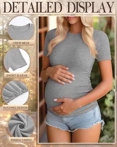 Ficerd 3 Pack Women's Short Sleeve Maternity Shirts - color: Dark Gray, Light Gray, Black, size: X-Large