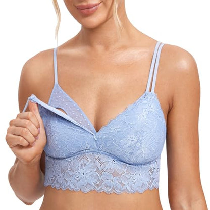 MOMANDA Women's Plus Size Nursing Bra Lace Bralette Wireless Padded Maternity Breastfeeding Bras - color: Mystery Blue, size: X-Small Plus