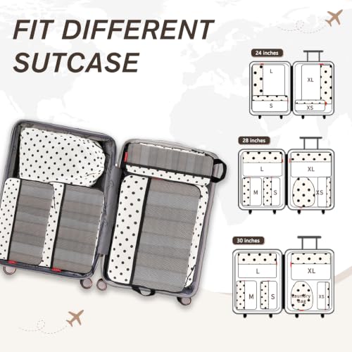 U+U 6 Set Compression Packing Cubes, Travel Organizers (Polka Dot) - color: Polka Dot-02, size: 6 Set