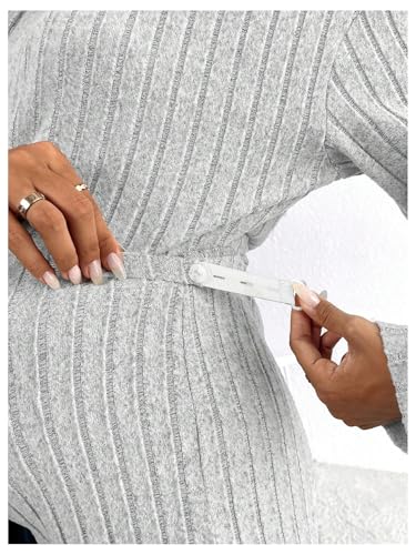 MakeMeChic Women's Maternity 2 Piece Sets Ribbed Knit Hoodie Pants Outfits - color: Grey, size: Medium