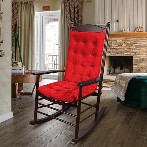 ELFJOY Rocking Chair Cushions Tufted High Back and Seat Cushion Red - color: Red