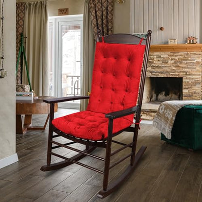 ELFJOY Rocking Chair Cushions Tufted High Back and Seat Cushion Red - color: Red