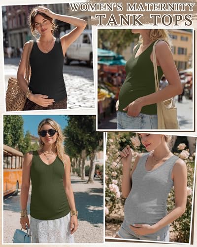 3 Pack Women's Maternity Tank Tops - color: Army Green, Light Heather Gray, Black, size: X-Large