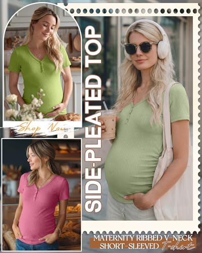 3 Pack Women's Maternity Shirts - color: Avocado Green, Light Green, Rose Pink, size: X-Large