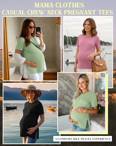 Ficerd 3 Pack Women's Maternity T Shirts - color: Black, Light Green, Pink, size: Medium