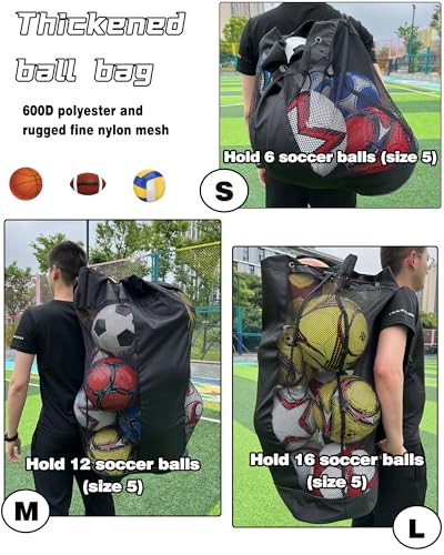 Soccer Ball Bag for Coaches,Heavy Duty Mesh Ball Bag Drawstring Bag - color: Black, size: Large