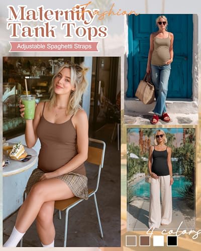 4 Pack Maternity Tank Tops - color: Khaki, Coffee, White, Black, size: Large