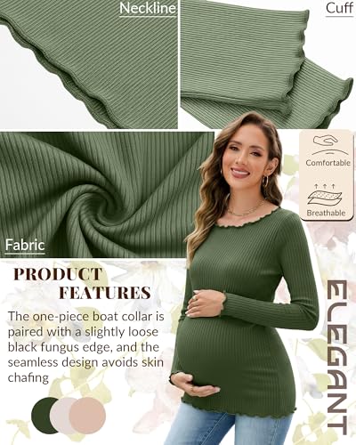 3 Pack Women's Maternity Long Sleeve Cotton Shirts - color: Army Green, Cream, Khaki, size: Small
