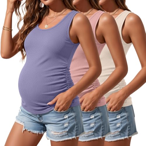 Riyiper 3 Pack Women's Maternity Tank Tops - color: Lavender, Light Pink, Apricot, size: Medium