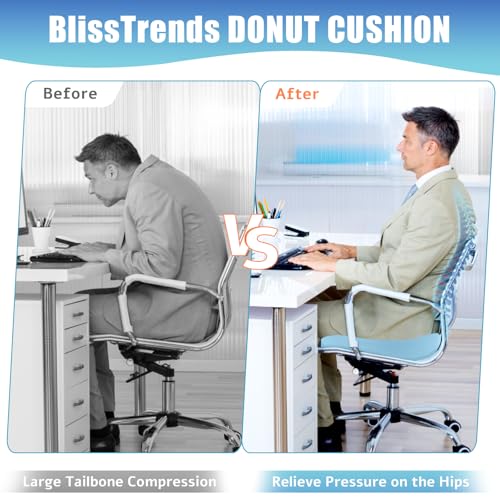 BlissTrends Donut Pillow Seat Cushion, Memory Foam Lifting Cushions - color: Light Blue, size: Large