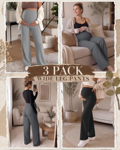 3 Pack Women's Maternity Yoga Pants with Pockets - color: Black, Light Gray, Dark Gray, size: Small