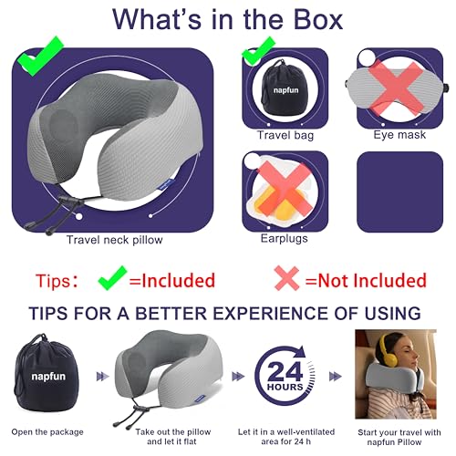 napfun Neck Pillow for Travel, Memory Foam Airplane Pillow, Mist Gray - color: Mist Gray