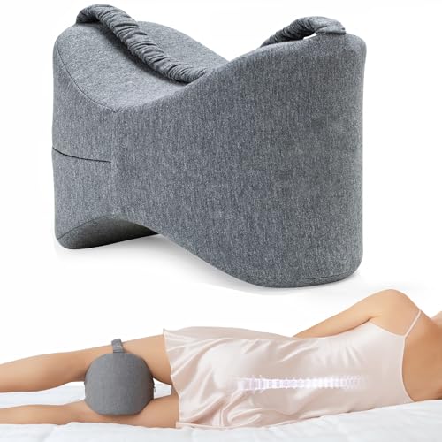 Knee Leg Pillow for Side Sleepers Leg Pillow for Side Sleeping with Strap-100% Memory Foam Wedge Contour Spacer Cushion for Back,Hip Knee Pregnancy Sciatica Pain Relief Free Sleep Mask Ear Plugs Grey - color: Grey