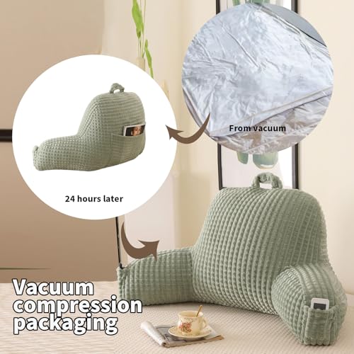 Reading Pillow with Arms for Bed Sitting,Green Flannel - color: Green, size: Large(19")