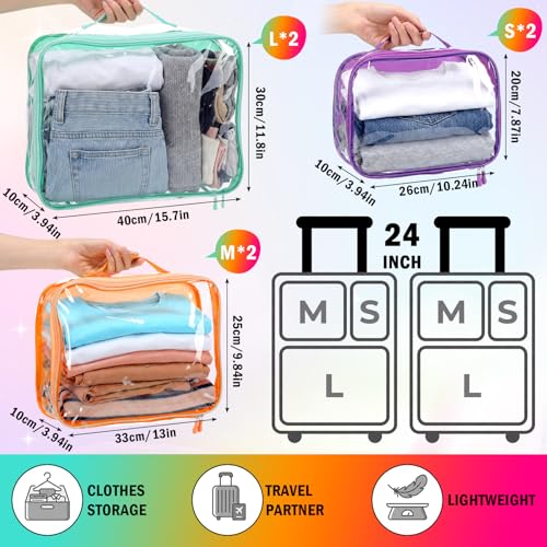 6 Pcs Clear Packing Cubes for Travel Luggage Organizer Bag Rainbow - color: Rainbow