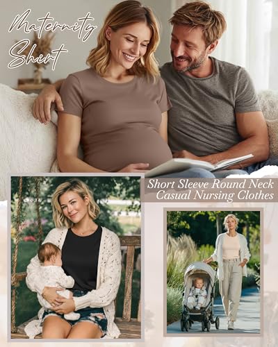 3 Pack Women's Nursing Shirts - color: Beige, Coffee, Black, size: Medium