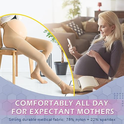 beister Maternity Compression Tights, 20-30 mmHg Footless High-Waist - color: Beige, size: Small
