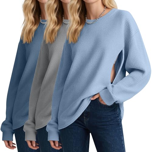 Oakgarden 3 Pack Women's Oversized Nursing Tops - color: Light Blue, Light Gray, Haze Blue, size: Small