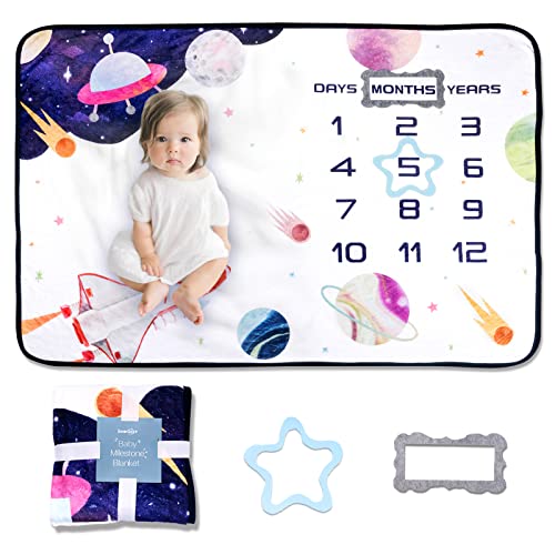 Baby Milestone Blanket for Boy - Newborn Photography Props - 60'x40' Outerspace - color: Outerspace