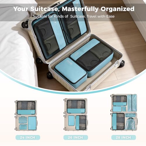 Compression Travel Packing Cubes for Carry On, 8-Piece Luggage Organizer - color: Blue--8 Set