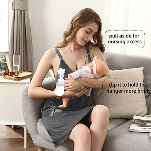 iloveSIA Hands-Free Pumping Nightgown with Built-in Bra for Breastfeeding & Postpartum Sleep - color: Grey, size: Large