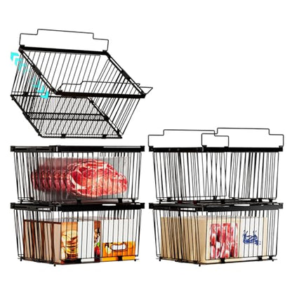 Large Freezer Organizer Bins for 5 to 9 Cu.Ft,Leak-Proof Bottom，5Pack - color: Black-5P