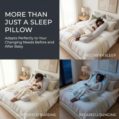 U Shaped Pregnancy Pillow Soft Reversible 55 in White Gray - color: Light Gray / White (Two-tone)