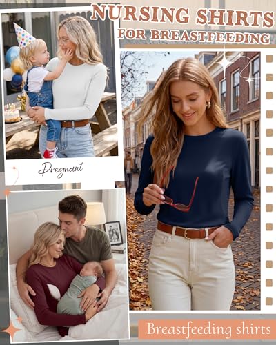 4 Pack Nursing Breastfeeding Tops with Hidden Zipper - color: Dark Blue, Wine Red, White, Black, size: Medium