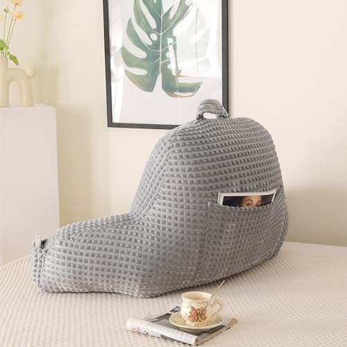 Reading Pillow with Arms for Sitting in Bed,Backrest,Gray Flannel,M - color: Grey, size: Standard(17")