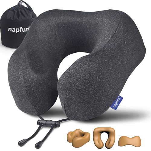 napfun Neck Pillow for Travel, Memory Foam Airplane Pillow, Full Black - color: Black