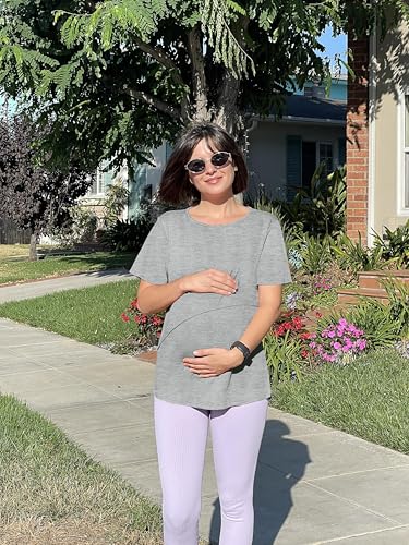 Women's Maternity Nursing Tops Soft Breastfeeding Shirts Pregnancy Tees - color: Light Grey, size: Large